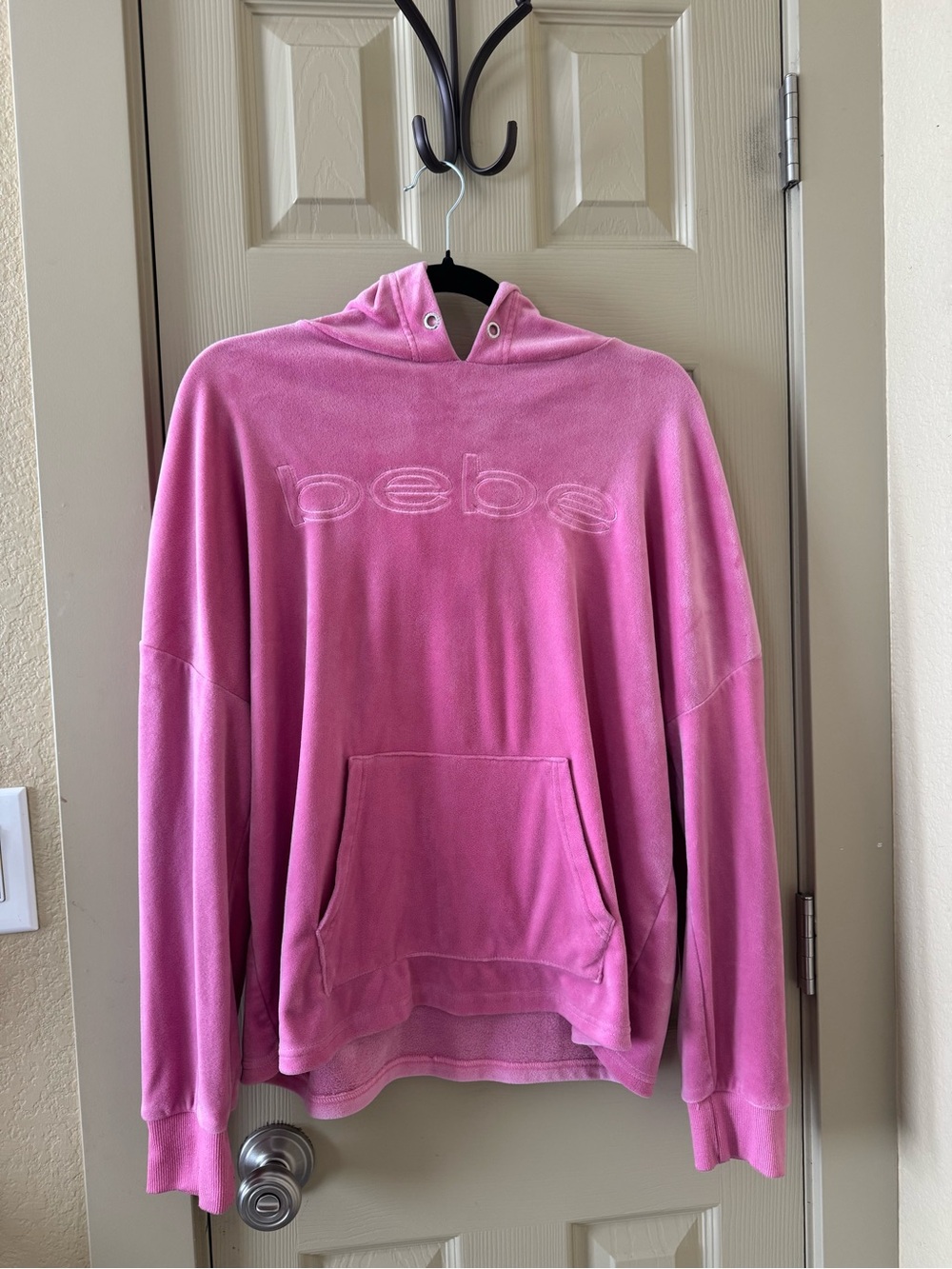 bebe Pink Velour Logo Hoodie
